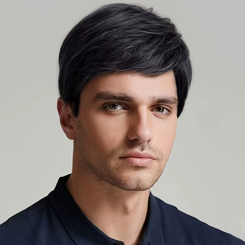 Perruque synthétique courte en fibre chimique pour hommes, adaptée à un usage quotidien pour hommes,