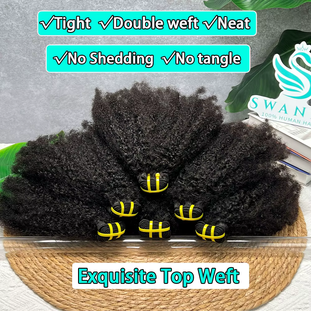 Extensions de cheveux humains vierges bruts 4C Afro Kinky Curly à double trame, lots de tissage pour