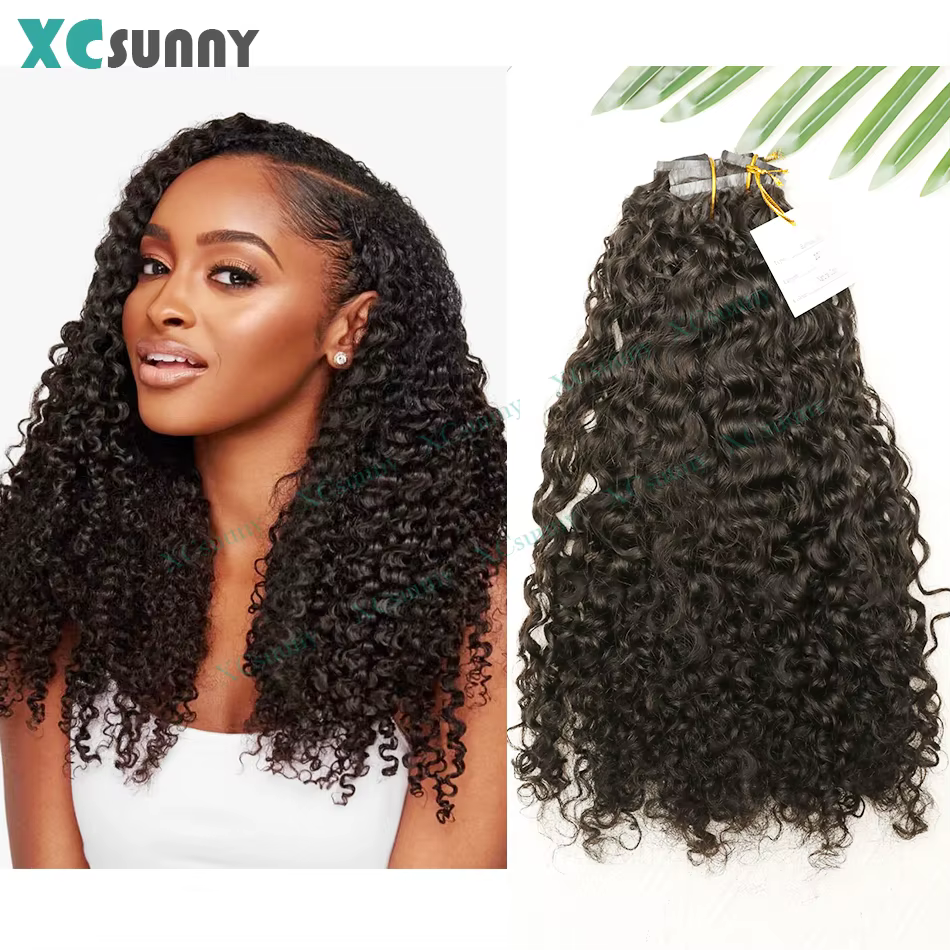 Extensions de cheveux humains bouclés à clipser en PU pour la tête, sans couture, 200g, 240