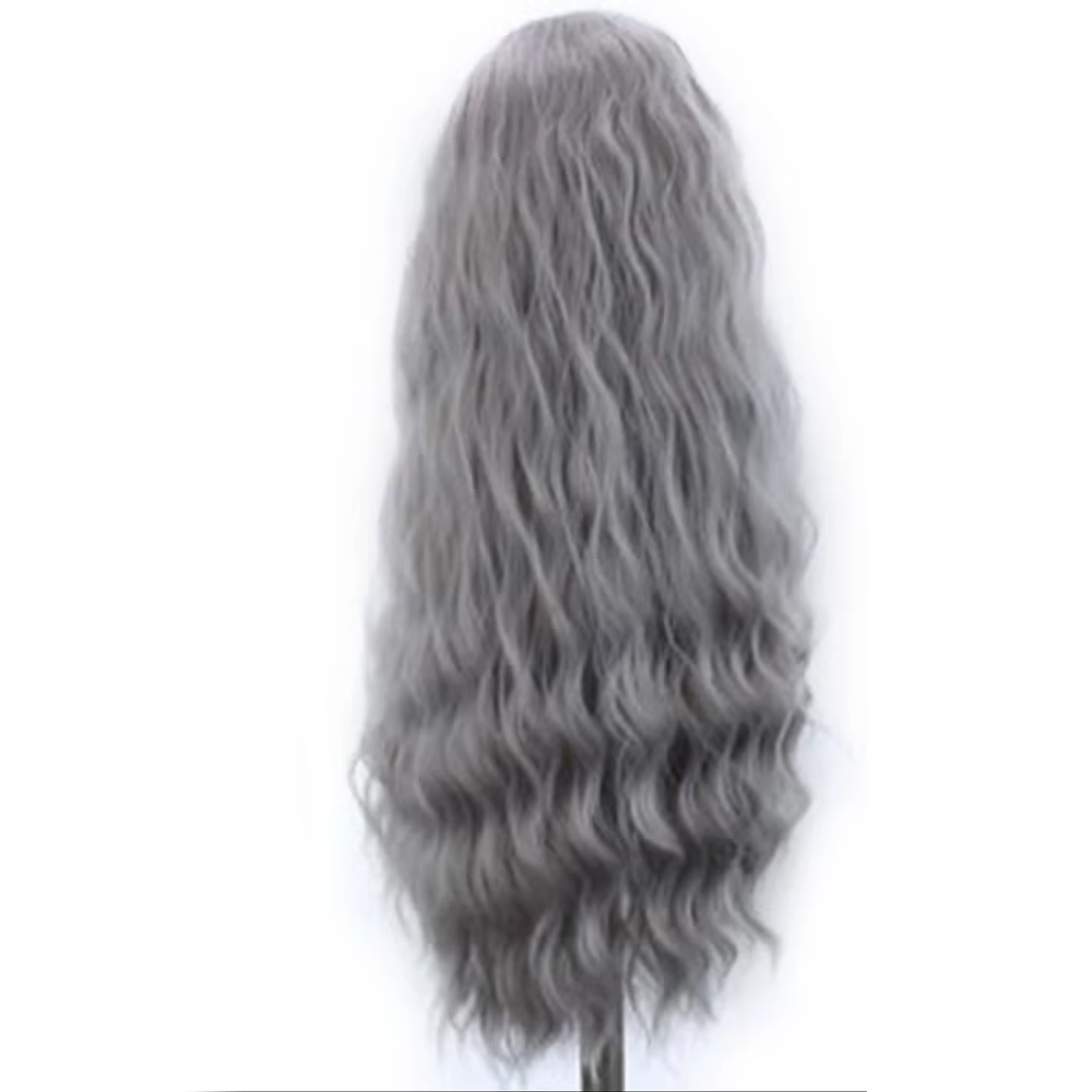 Perruque Lace Front Wig synthétique grise 13x4, perruque longue bouclée et ample en Fiber résistante