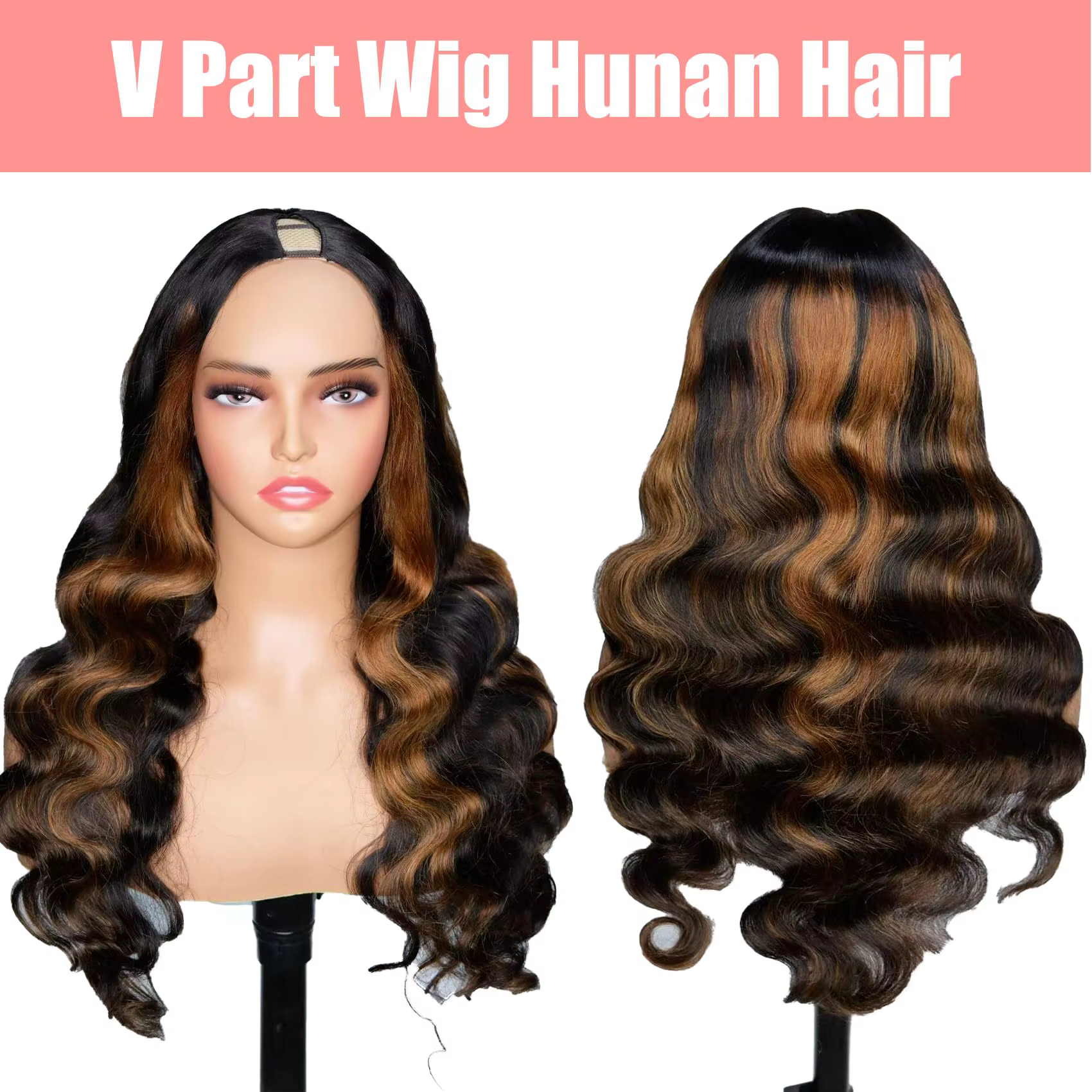 Heyju perruque V partie perruque de cheveux humains vague de corps mettre en évidence # 1b/30 perruq