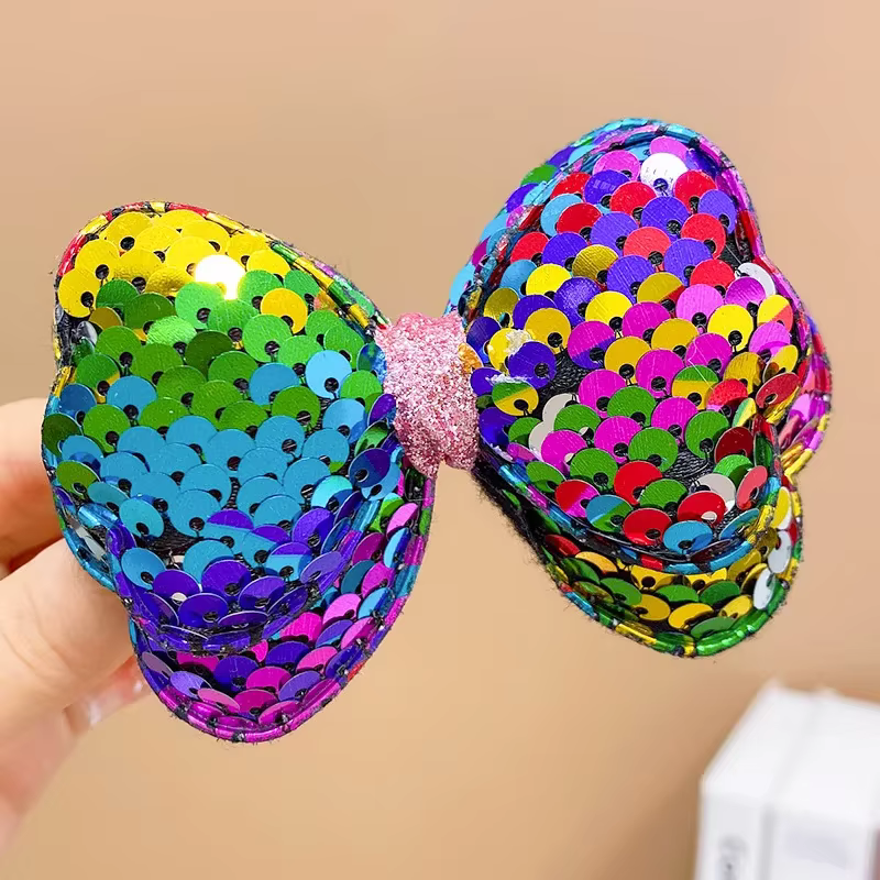 Nœuds latéraux pour cheveux, ruban à paillettes, avec pince crocodile, Barrette à frange colorée pou