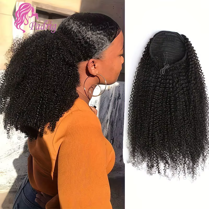 Extensions de cheveux humains bouclés afro, queue de cheval crépue, cordon de proximité, queues de c