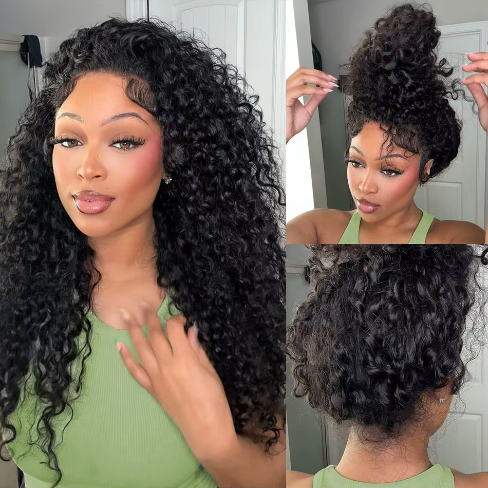 Perruques bouclées en cheveux humains Lafino Invisi Strap Deep Curly Wave 360 Full HD Lace Front, Pe