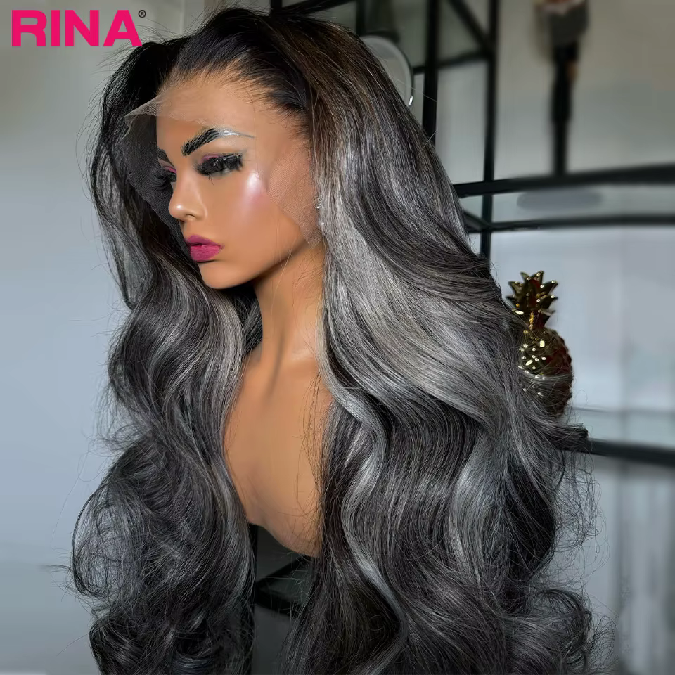 Perruque Lace Frontal Wig naturelle Body Wave colorée gris argenté, perruque Lace Frontal Wig, 13x6 