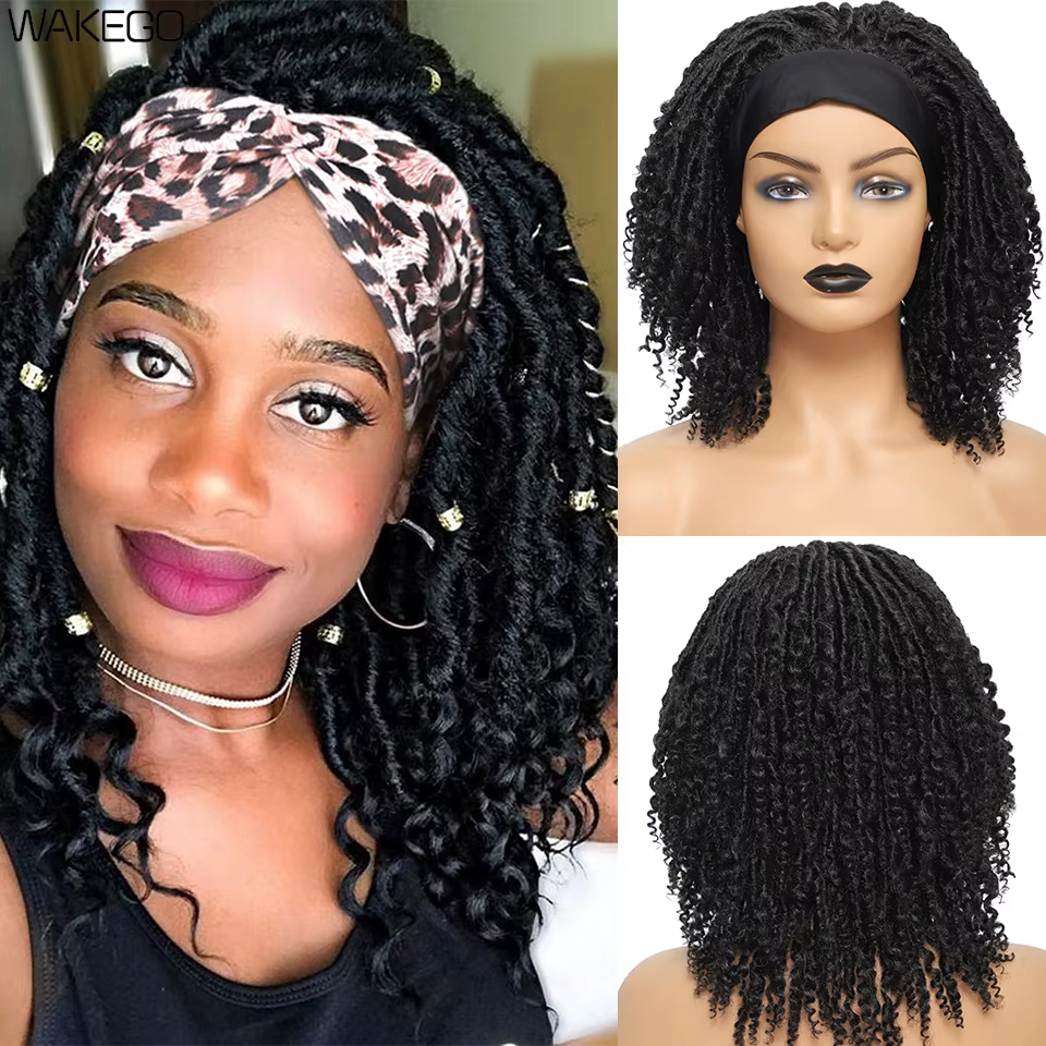 Perruque à bandeau de tête de dreadlocks courtes et bouclées pour les femmes, mèches fausses de dées