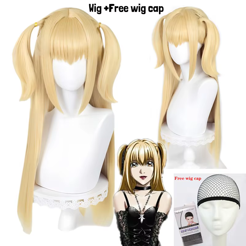 Anime Death note MisaMisa Cosplay perruque Misa Amane longue blonde Double queues résistant à la cha