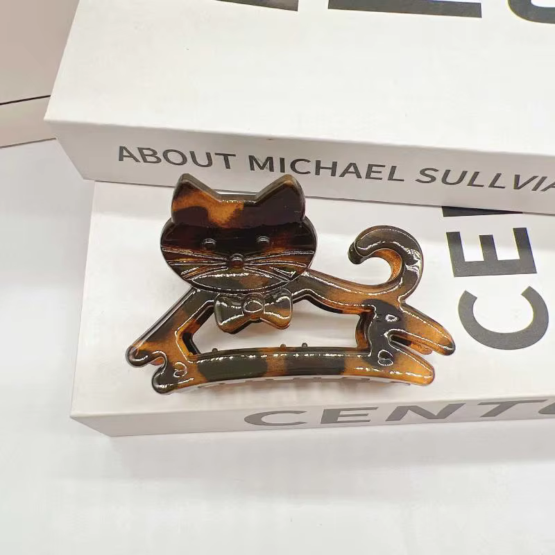 Pince à cheveux rétro ajourée motif chat de dessin animé, élégante, couleur dégradée, fantaisie, mig