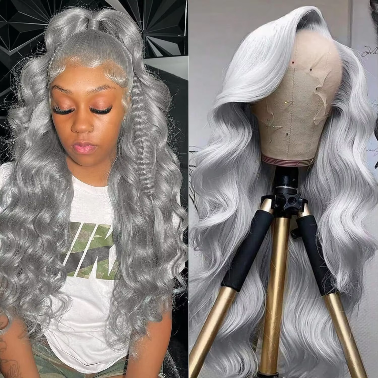 Cosplay vague de corps argent gris 13X4 dentelle avant perruques cheveux humains 13x6 HD dentelle av