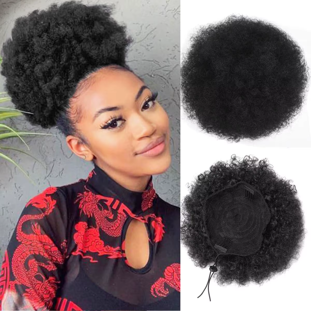 Queue de cheval synthétique Afro Puff pour femmes noires, queue de cheval Afro bouclée crépue courte
