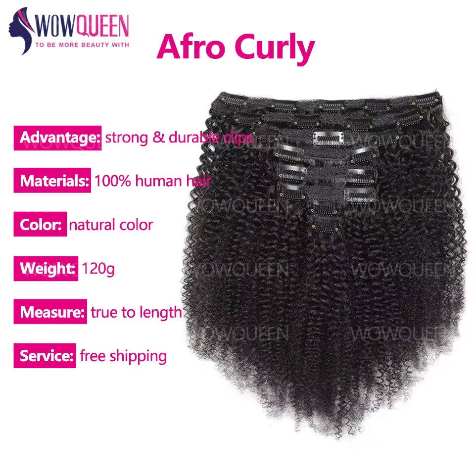 Extensions de cheveux humains bouclés afro crépus à clipser, cheveux brésiliens 12A, ondulations nat