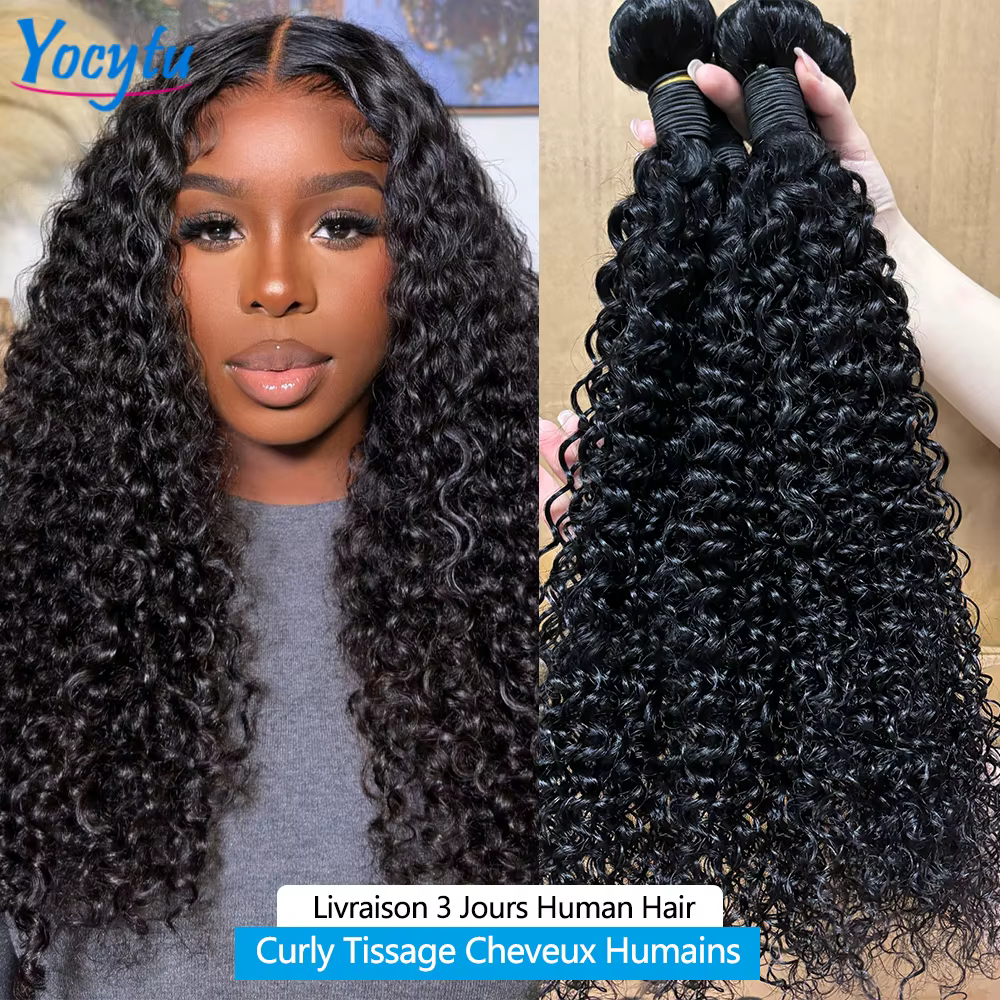 YOCYTU 242424 Pouces Tissage Humain Hair Curly Wave Tissage Brésilien 100% Cheveux Humain 12A Tissag