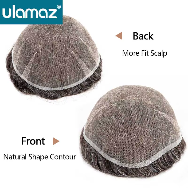Premier suisse dentelle toupet Ultra délicat AIR-Lace mâle prothèse de cheveux 80% densité homme per