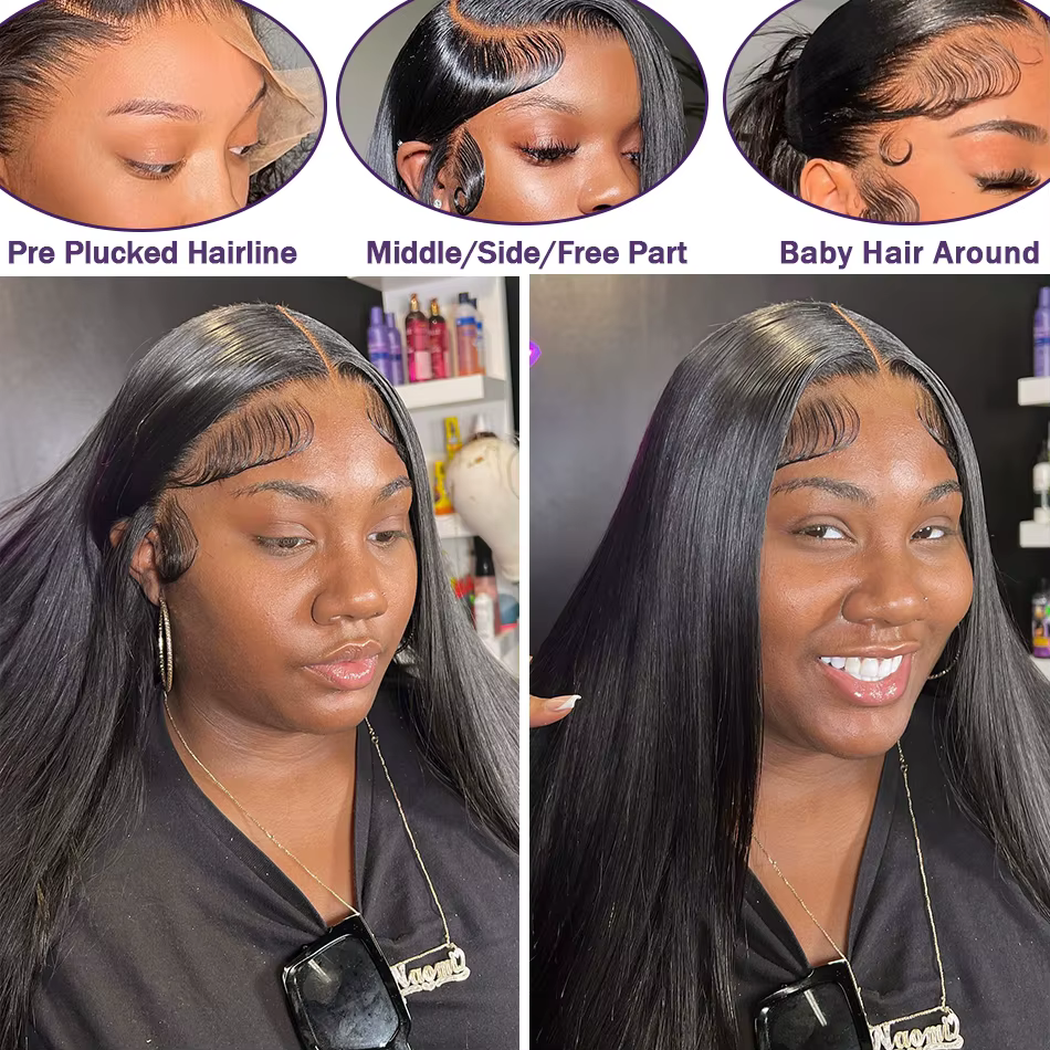Perruque Lace Front Wig sans colle naturelle, cheveux lisses, 13x6, 30 32 34 36 pouces, densité 180,