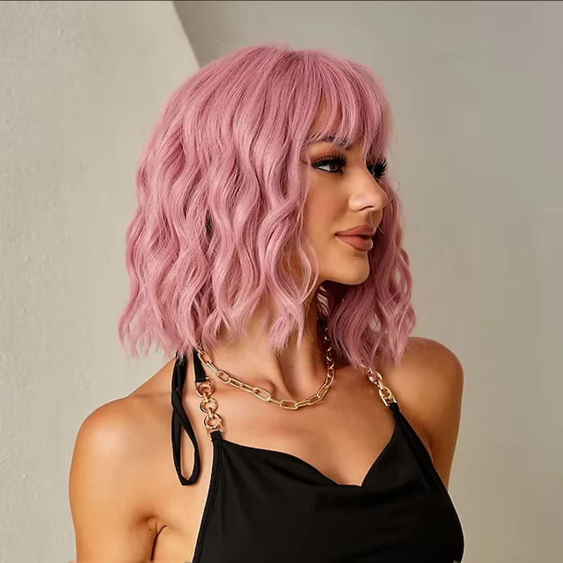 HAIRJOY cheveux synthétiques femmes rose BOB perruques courte bouclée résistant à la chaleur perruqu
