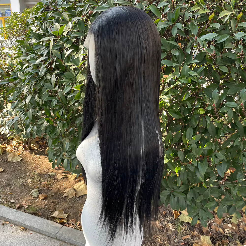 Perruque Lace Front Wig synthétique noire de jais 13x4, perruque sans colle résistante à la chaleur
