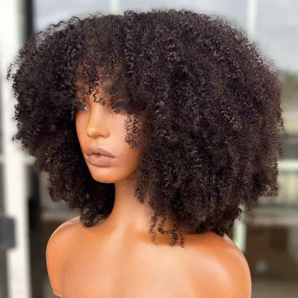 Blonde Afro crépus bouclés Bob perruque cheveux humains fait à la Machine sans colle perruque avec f