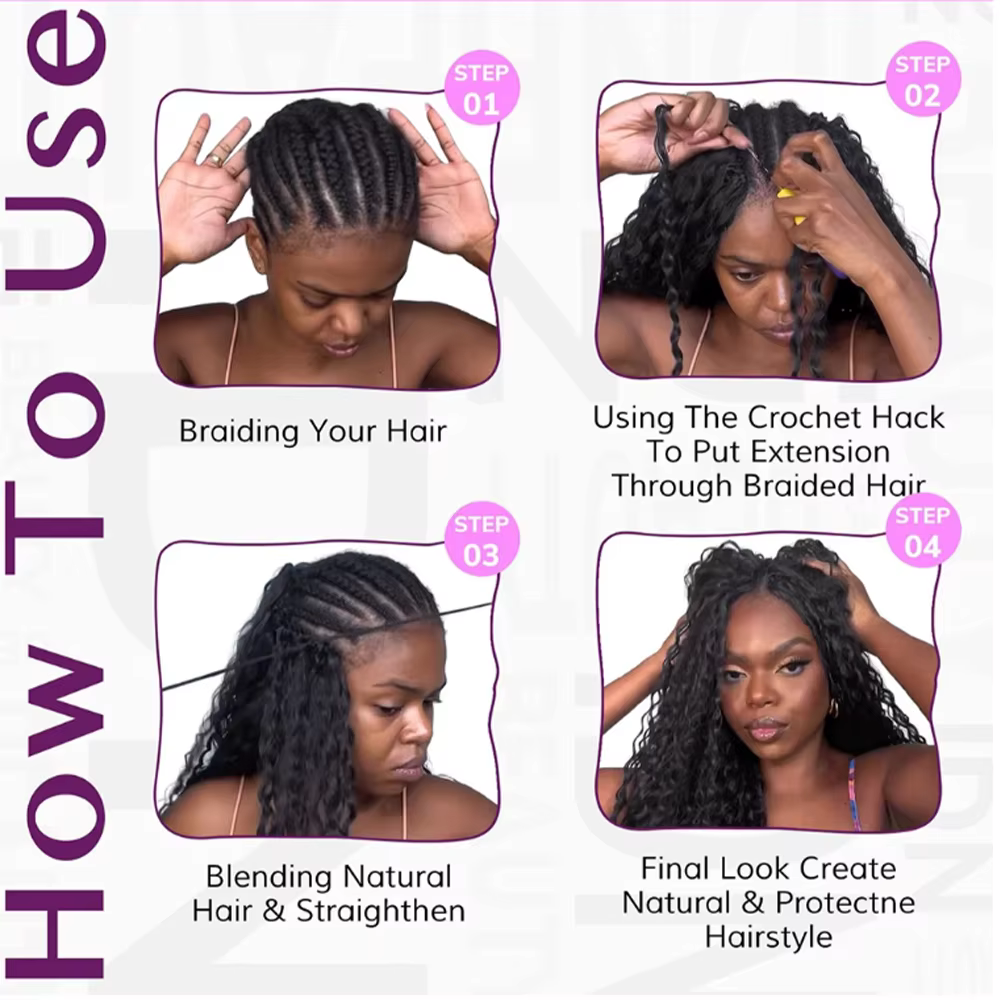 Extensions de cheveux humains 100% naturels Deep Wave, tresses au crochet sans nœuds pré-séparées, e