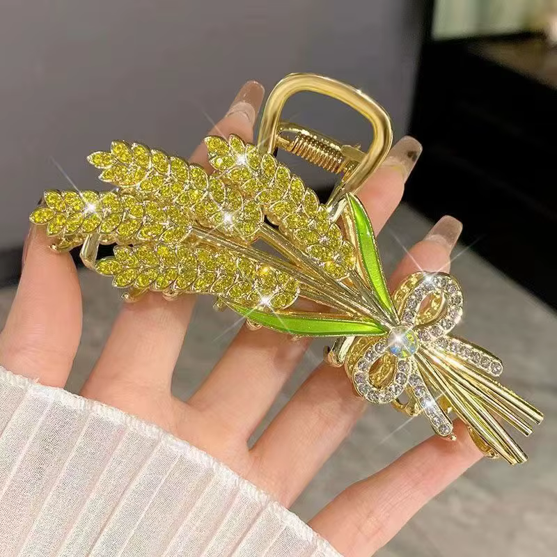 Pince à cheveux élégante surdimensionnée motif épi de blé : Luxueuse pour femme, pince à chignon ant