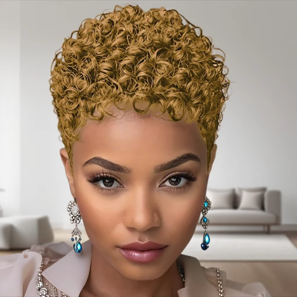 Perruques Afro courtes crépues bouclées perruque de cheveux humains coupe lutin Wi perruque courte p