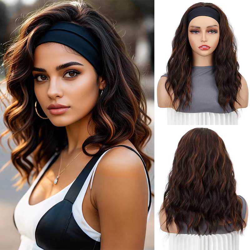WIGSIN 16 pouces synthétique bandeau court vague d'eau perruque de cheveux bouclés pour les femmes r