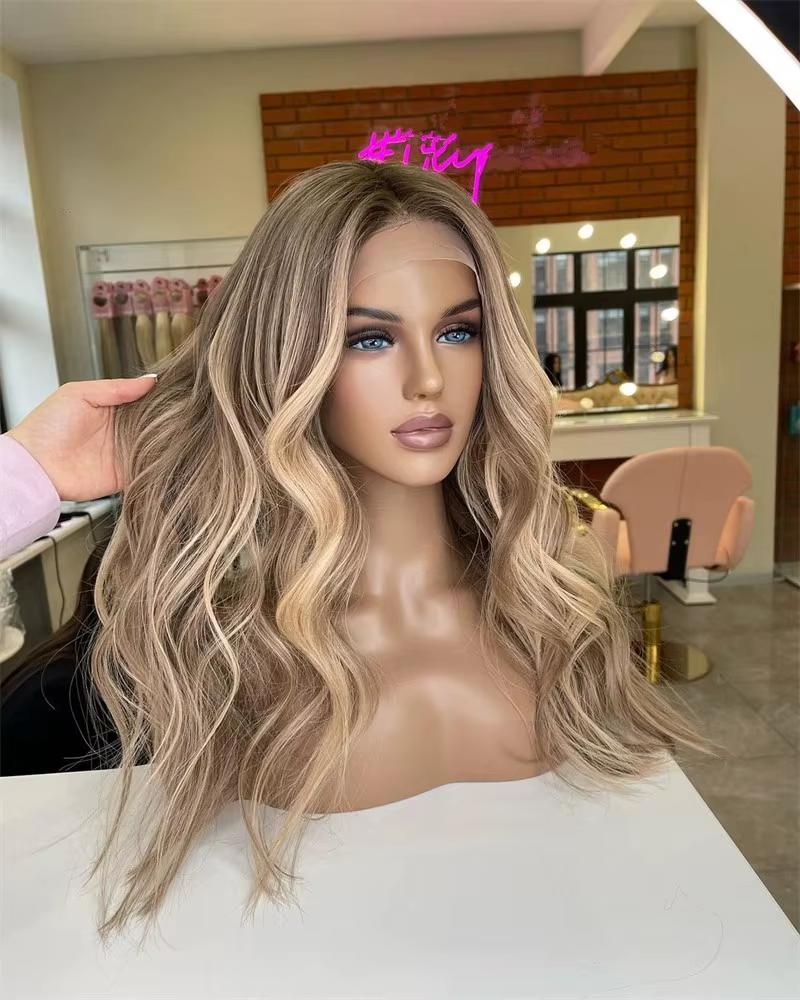 Nouvelle perruque Lace Front 2026 tendance, mèches blondes et brunes, mélange synthétique 5% cheveux