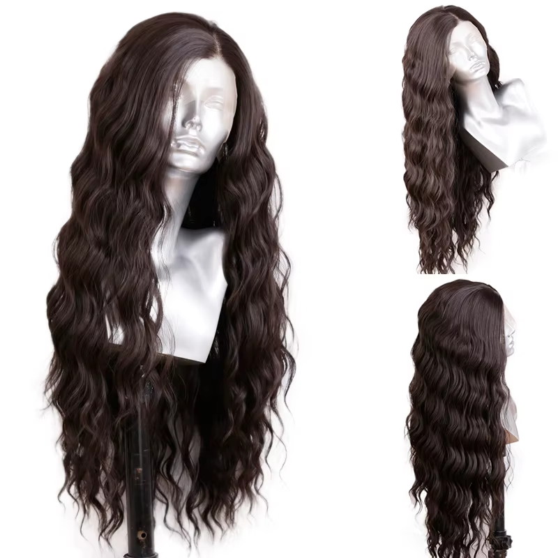 Perruque Lace Front Wig synthétique ondulée brune 13x4, perruques frontales longues sans colle pour 