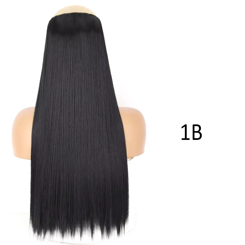 Extensions de cheveux synthétiques longues droites pour femmes, postiche une pièce, faux cheveux bru