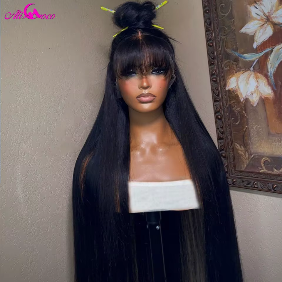 Perruque Lace Frontal Wig naturelle lisse, blond miel, 13x4, 13x6, avec frange, pour femmes, 5x5, po