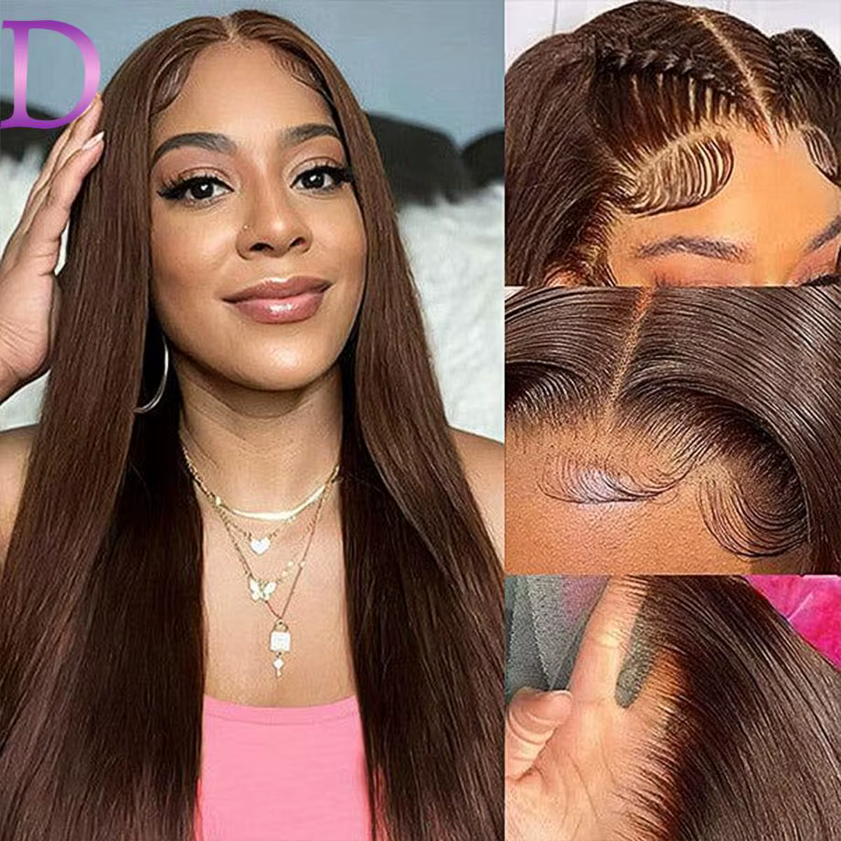 Dialola Perruques Cheveux Humains Brunes Perruques Cheveux Humains Couleur Chocolat Marron Caramel L