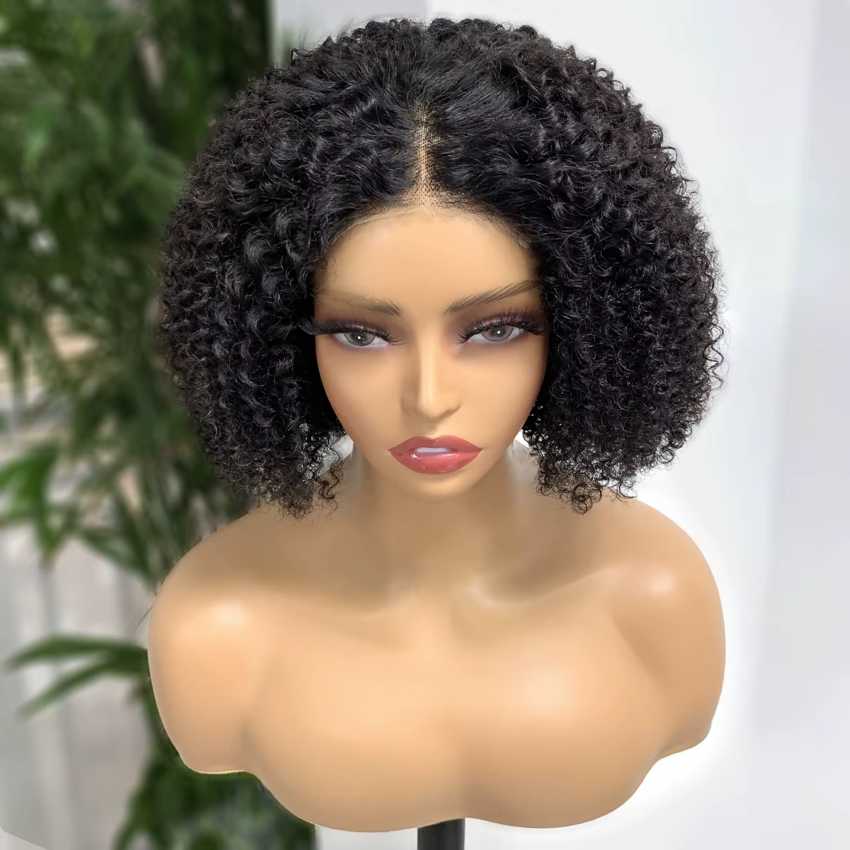 Crépus bouclés Bob perruque cheveux humains 180% densité 4x4 dentelle avant perruques de cheveux hum
