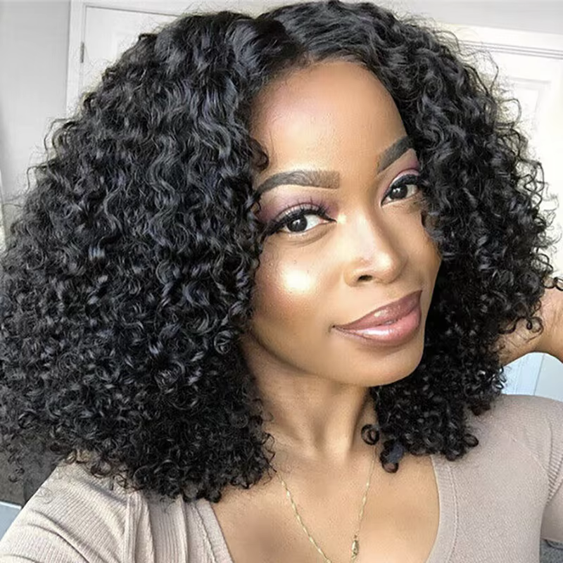 ISEE Hair Wear Go perruque sans colle courte Bob cheveux humains HD dentelle avant perruques crépus