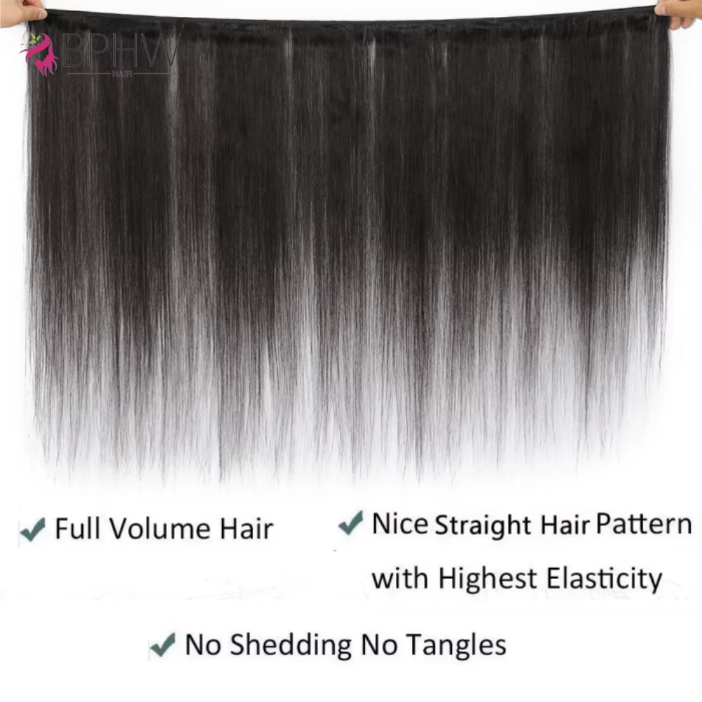 Cheveux Humains Lisses 3 Paquets avec Fermeture Frontale en Dentelle HD Transparente 13x4 4x4, Paque