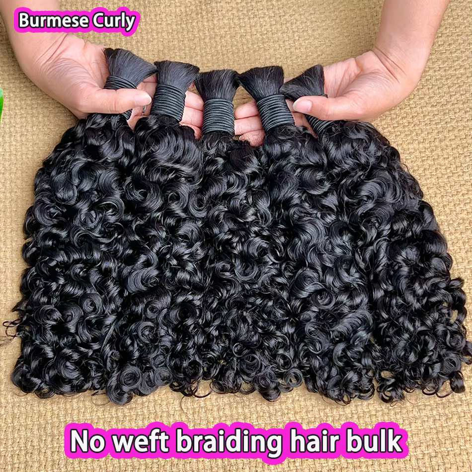 Vrac de cheveux humains bouclés birmans pour tresser l'extension de cheveux 100 grammes # 1B couleur