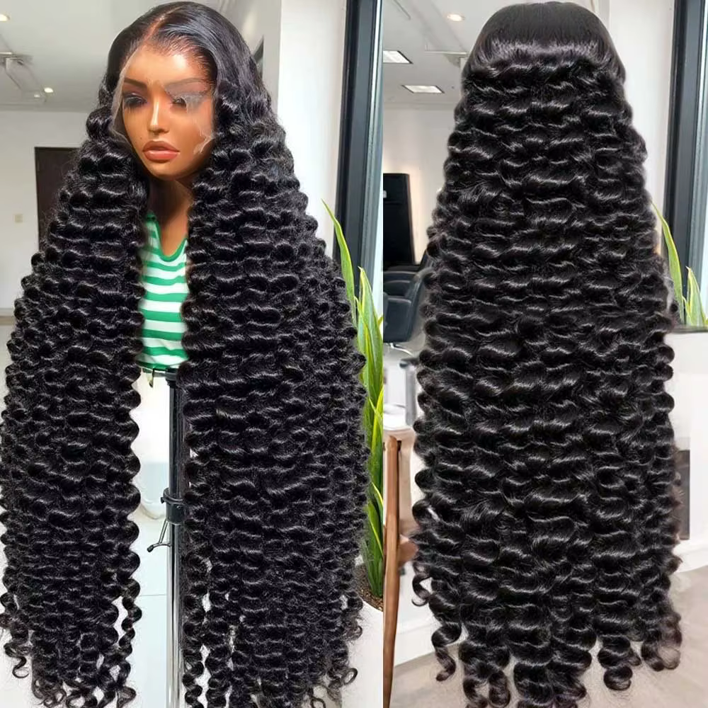 Perruque Lace Front Wig naturelle bouclée, Deep Wave, 13x4, 13x6, HD, pre-plucked, densité 200%, 5x5