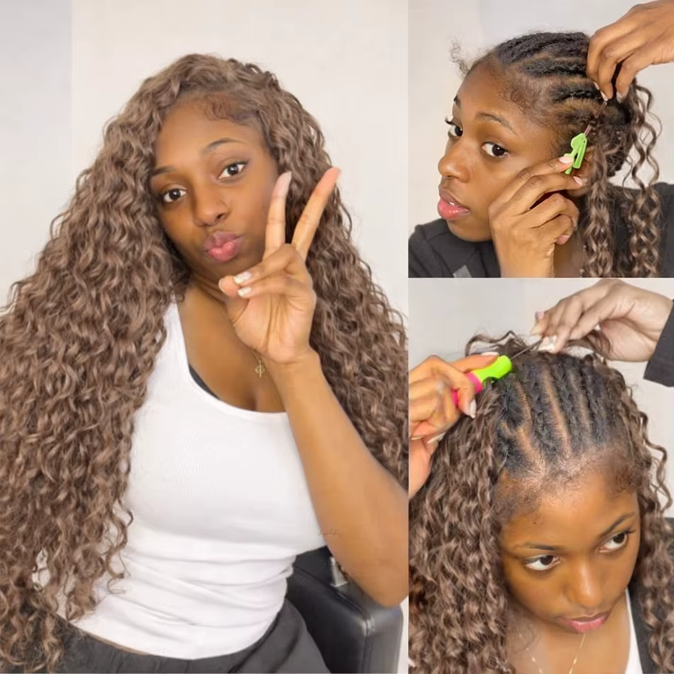 Extensions de cheveux humains au crochet 15A Honey Brown Deep Wave, pré-séparées, cheveux brésiliens