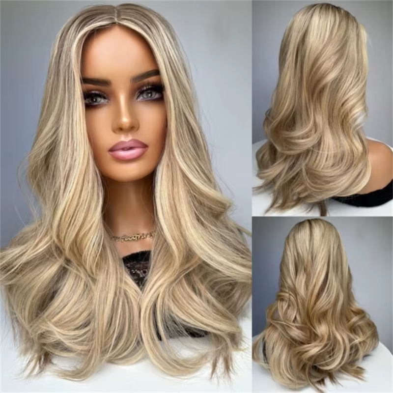 Perruque synthétique 13x4 Ombré Blond Doré Clair avec dentelle HD invisible, longue et ondulée, douc