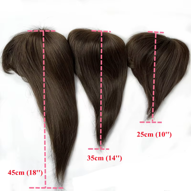 Toppers de cheveux humains épais pour femmes avec frange de poupée longue 45 cm 60g couverture de po