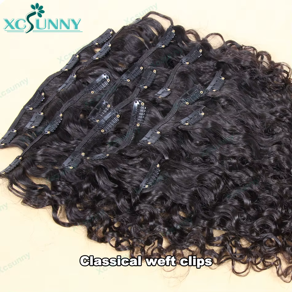 Clip en PU sans couture dans les Extensions de cheveux cheveux humains vague d'eau trame birmane Cli