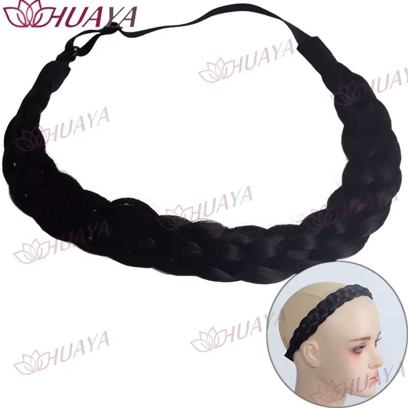 Bandeau tressé épais synthétique à 5 brins pour femme, élastique et réglable, style bohème, effet na