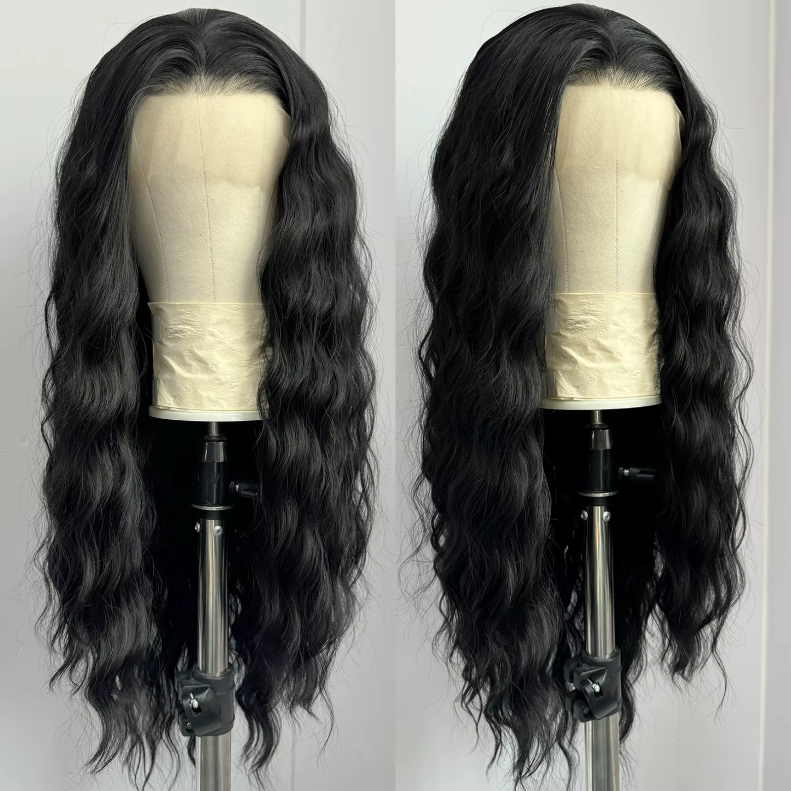 Perruque noire 13x4, longue, ondulée naturelle, synthétique, perruque en dentelle, perruques bouclée