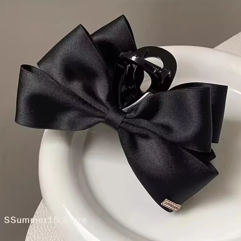 【R】Pince à cheveux élégante française, pince à griffes noire avec nœud, pour femme et fille, accesso