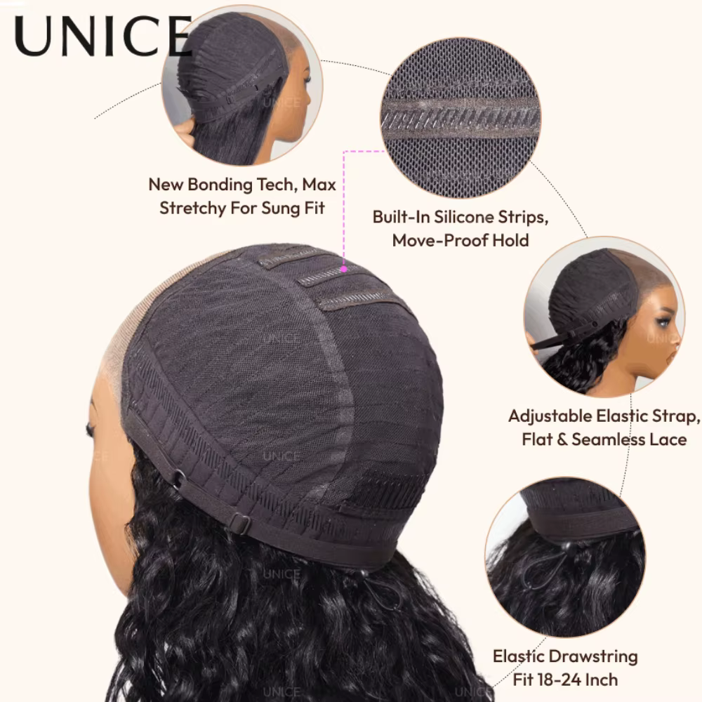 Perruque UNice sans colle, prête à porter, avec bonnet antidérapant, 7x5 Lace, châtain ombré, Yaki l