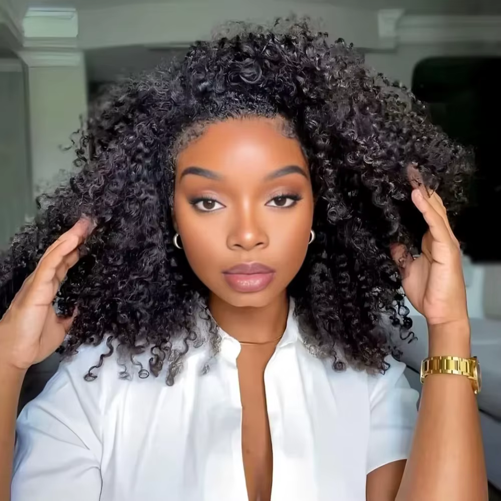 Perruque demi-tête 200% de densité, cheveux Remy, perruque à bandeau, sans lâcher de cheveux, perruq