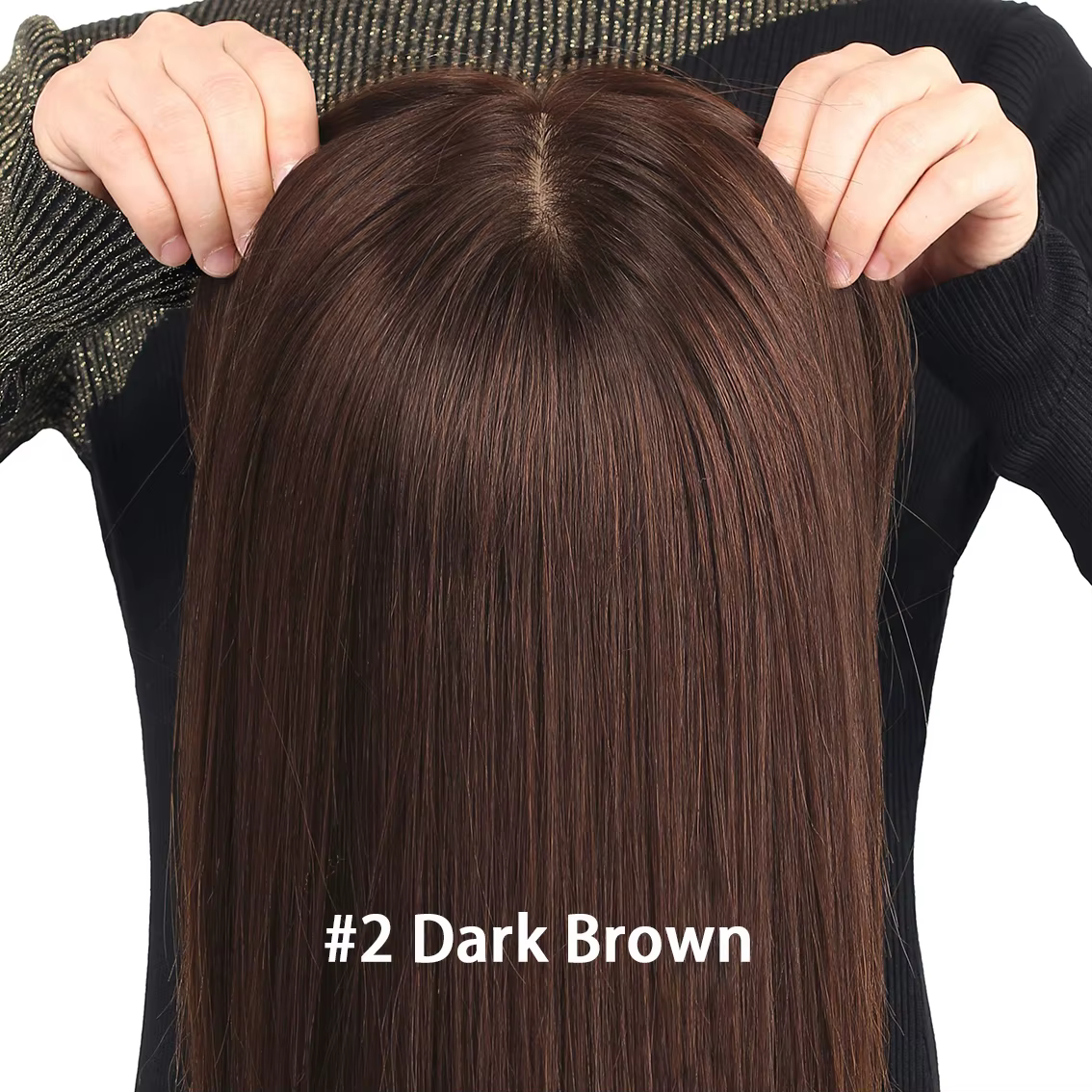 Perruque en cheveux humains Remy véritable brun moyen pour femme, base en soie respirante, sans coll