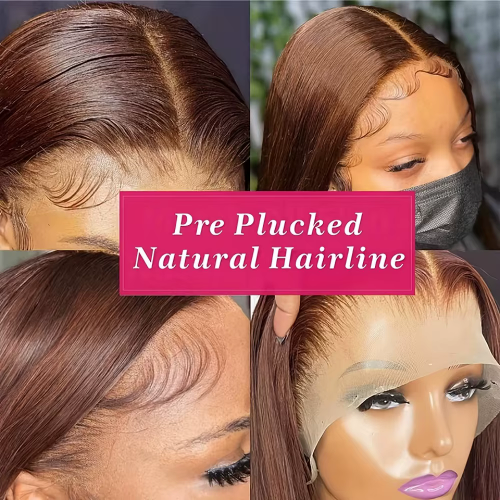 Perruques de cheveux humains droites brun chocolat 13x6 Hd perruque frontale en dentelle transparent