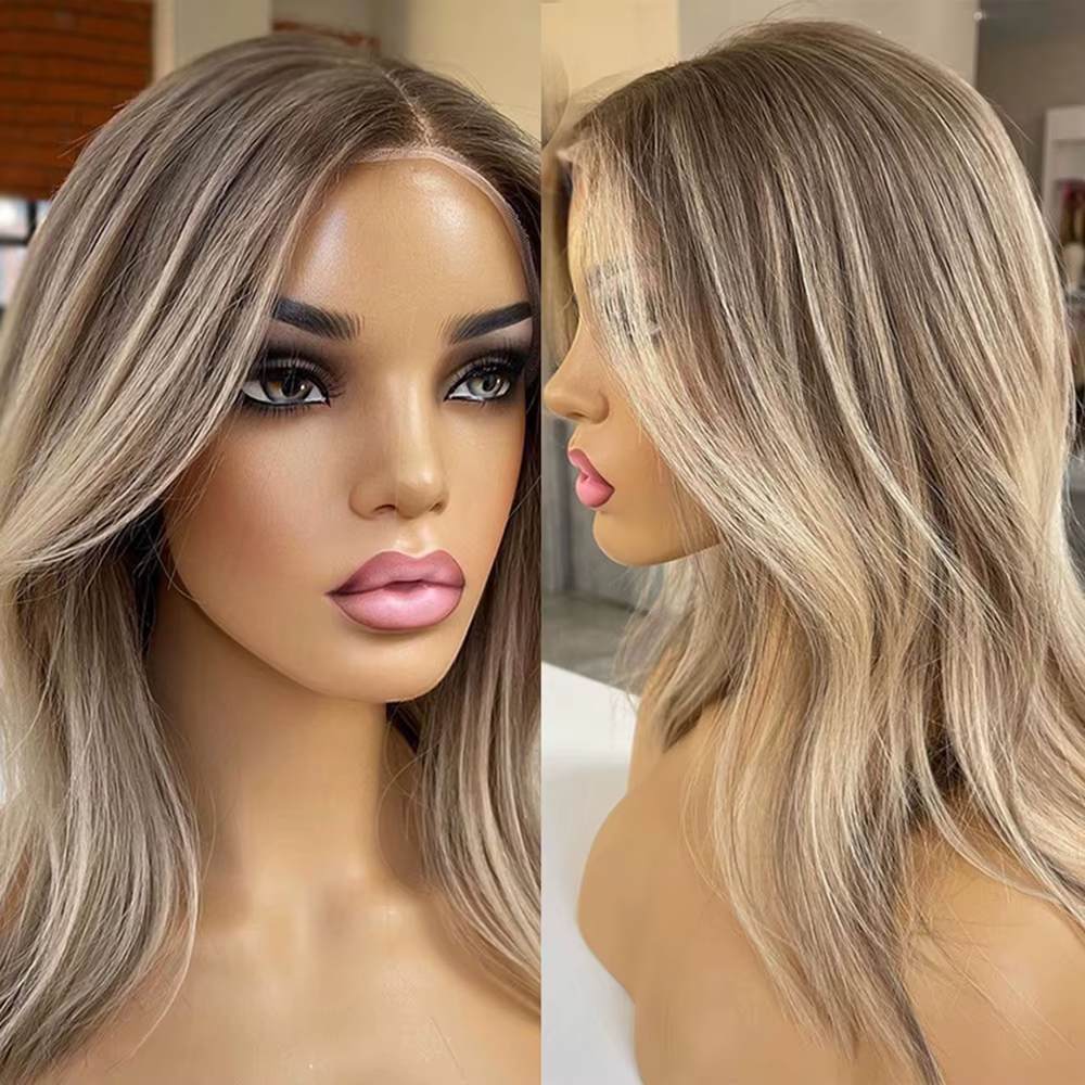 Perruque brésilienne naturelle, cheveux lisses, à reflets, colorés, bruns, ombrés, blonds, 360, avec