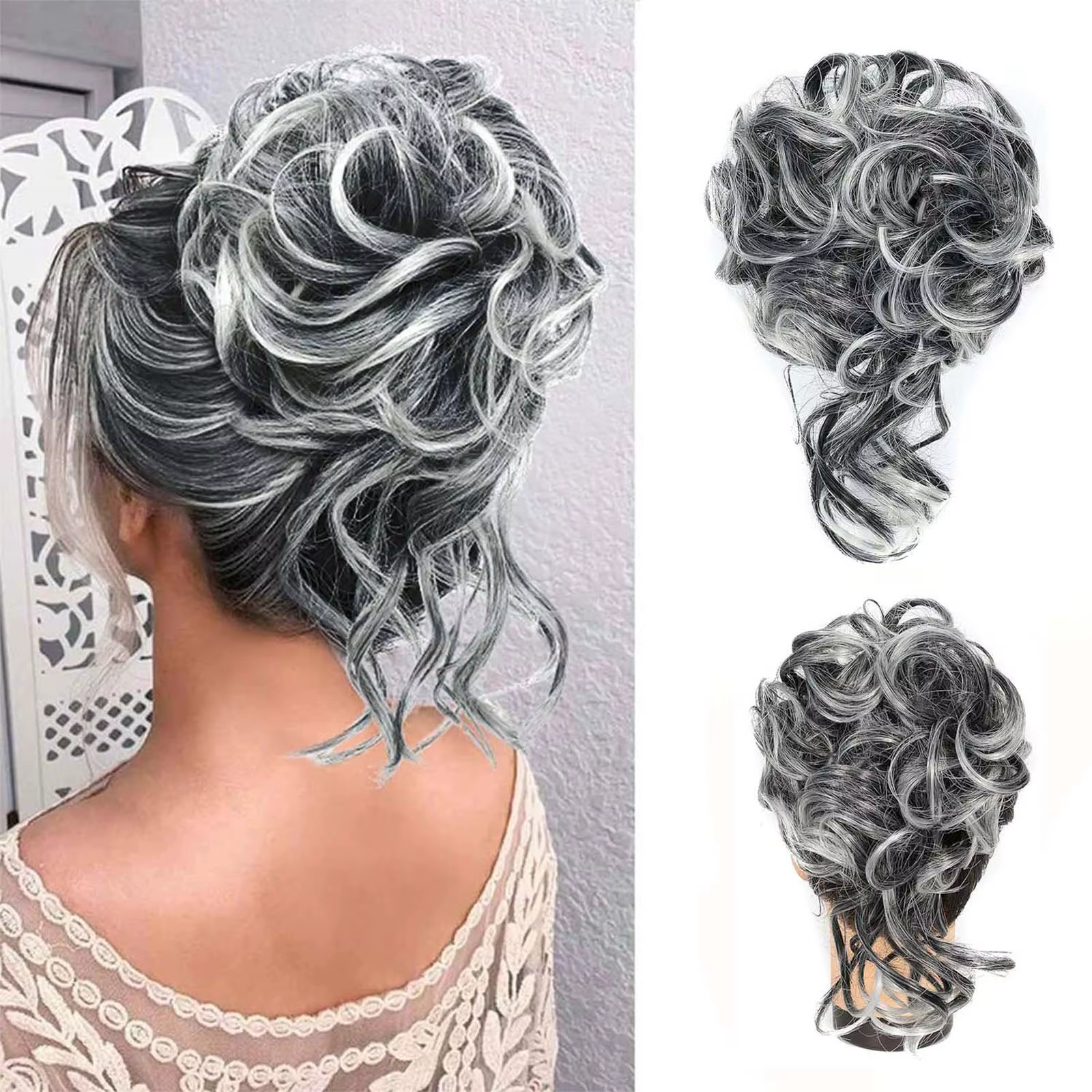 Chignon synthétique en désordre, Extension de chignons ébouriffés, bandeau élastique, pièces de chev