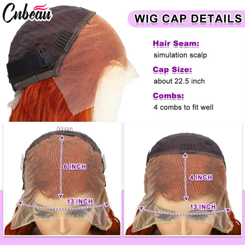 Perruque Lace Front Wig naturelle bouclée Orange gingembre, cheveux humains, 13x4, 13x6, Hd, 36 pouc