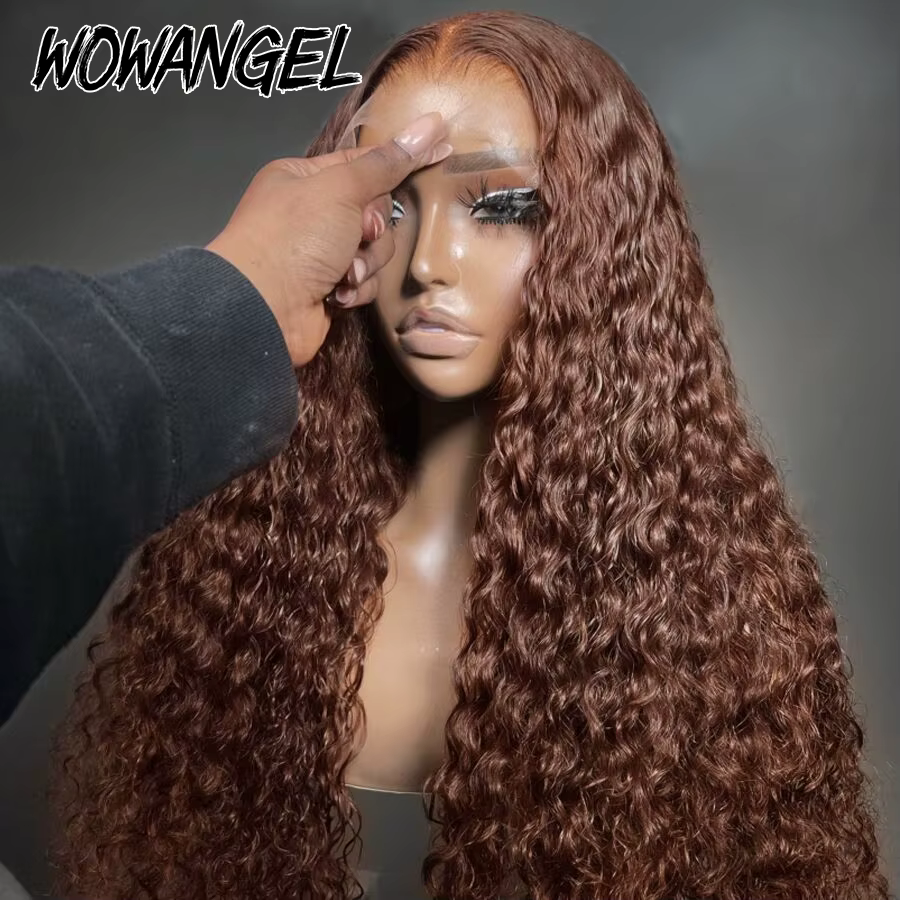 250% brun chocolat 13x6 HD Lace Front cheveux humains perruques 13x4 pleine frontale vague d'eau per